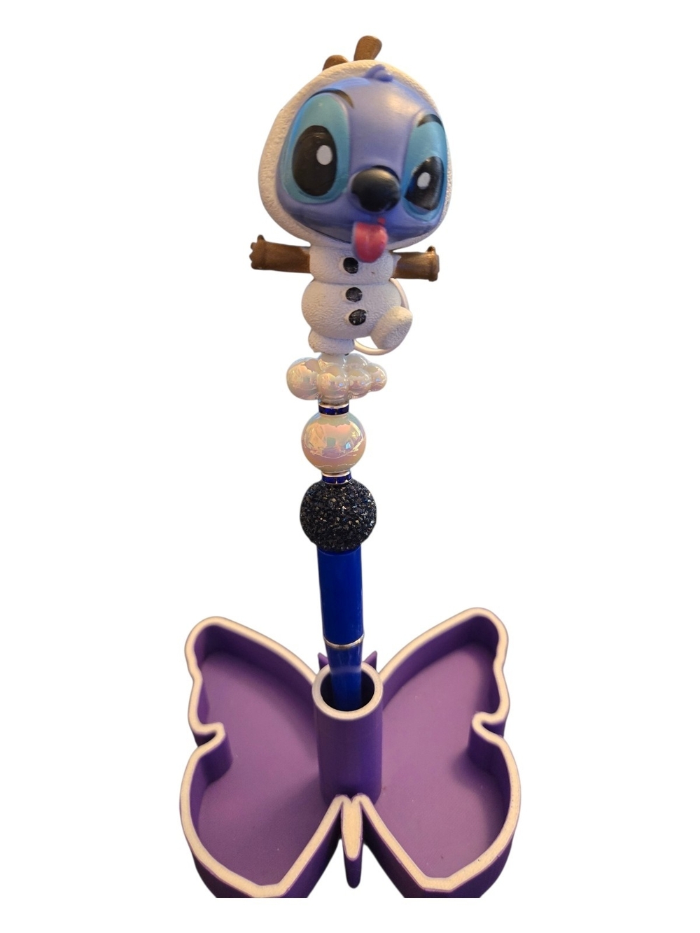 Handmade beaded pen featuring a Disney Stitch character topper.